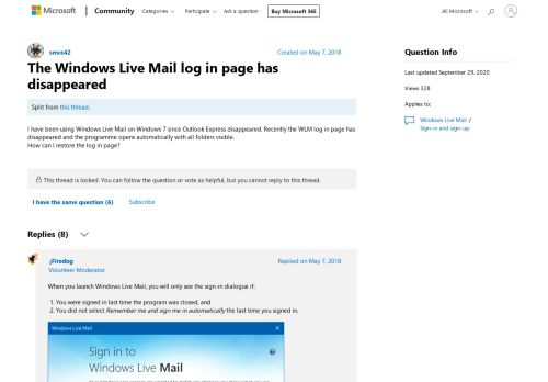
                            3. The Windows Live Mail log in page has disappeared - Microsoft ...