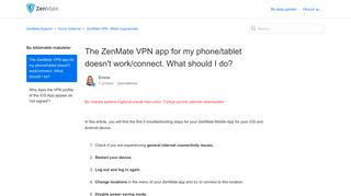 
                            4. The ZenMate VPN app for my phone/tablet doesn't work/connect. What ...