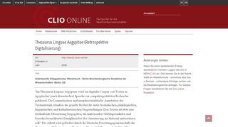 
                            10. Thesaurus Linguae Aegyptiae (Retrospektive Digitalisierung) | Clio ...