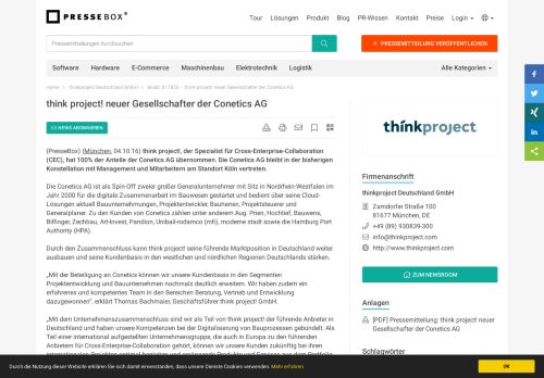 
                            10. think project! neuer Gesellschafter der Conetics AG - PresseBox