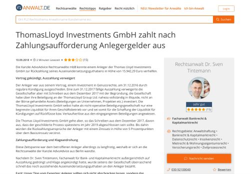 
                            9. ThomasLloyd Investments GmbH zahlt nach Zahlungsaufforderung ...