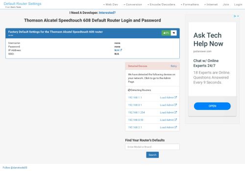 
                            7. Thomson Alcatel Speedtouch 608 Default Router Login and Password