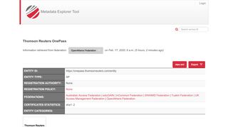 
                            13. Thomson Reuters OnePass - Metadata Explorer Tool