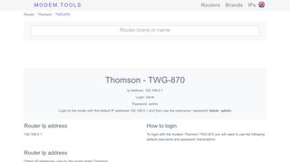 
                            13. Thomson TWG-870 Default Router Login and Password - Modem.Tools