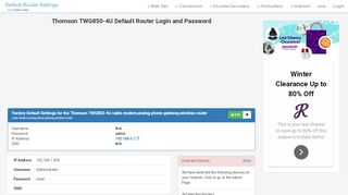 
                            1. Thomson TWG850-4U Default Router Login and Password - Clean CSS