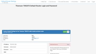 
                            1. Thomson TWG870 Default Router Login and Password - Clean CSS