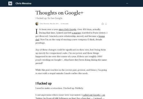 
                            13. Thoughts on Google+ – Chris Messina – Medium