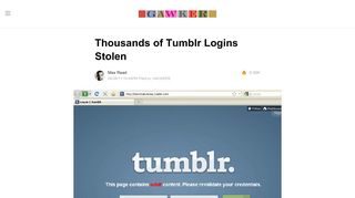 
                            10. Thousands of Tumblr Logins Stolen - Gawker