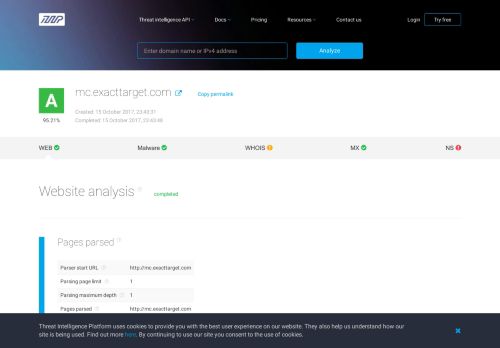 
                            13. Threat Intelligence Platform – Website Analysis of mc.exacttarget.com