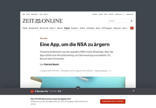 
                            10. Threema: Eine App, um die NSA zu ärgern | ZEIT ONLINE