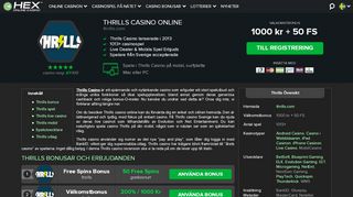 
                            11. Thrills Casino | Bonus: 1000 kr + 50 FS | Recension & Betyg