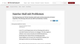 
                            11. Thuner Tagblatt - Sunrise-Mail mit Problemen