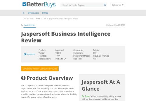 
                            10. TIBCO Jaspersoft Review – 2019 Pricing, Features, Shortcomings