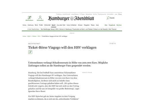 
                            12. Ticket-Börse Viagogo will den HSV verklagen - HSV - Alle News und ...