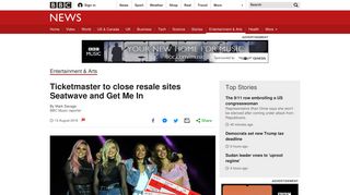 
                            3. Ticketmaster to close resale sites Seatwave and Get Me In - BBC News