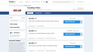 
                            1. TicketNew Offers, Promo Code | ₹200 OFF On Movie Tickets | All Users