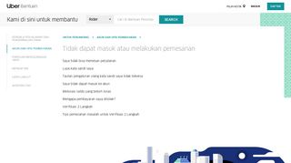 
                            5. Tidak dapat masuk atau melakukan pemesanan - Help | Uber