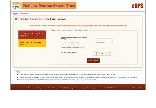 
                            6. Tier II Activation - eNPS - National Pension System - NSDL