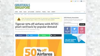 
                            5. Tigerair 50% off airfares with NTUC plus! card back by popular demand