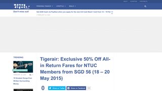 
                            7. Tigerair: Exclusive 50% Off All-in Return Fares for NTUC Members ...