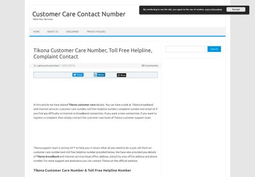 
                            10. Tikona Customer Care Number, Toll Free Helpline, Complaint Contact