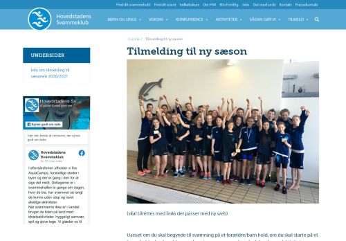 
                            2. Tilmelding til ny sæson - Hovedstadens Svømmeklub