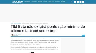 
                            7. TIM Beta não exigirá pontuação mínima de clientes Lab até ...