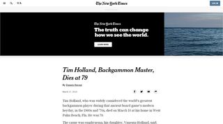 
                            10. Tim Holland, 79, Backgammon Champion, Dies - The New York Times