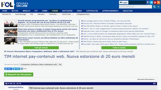 
                            11. TIM internet pay-contenuti web. Nuova estorsione di 20 euro ...