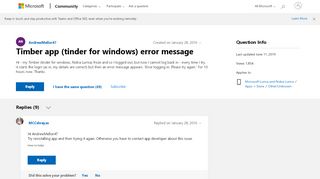 
                            1. Timber app (tinder for windows) error message - Microsoft Community