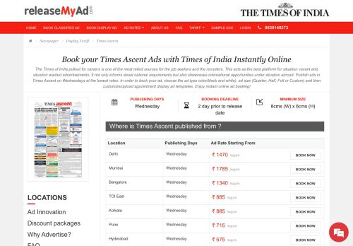 
                            11. Times Of India Ascent Display Advertisement Rates, Appointment Ad ...