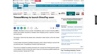
                            9. TimesofMoney to launch DirecPay soon - The Economic Times