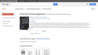 
                            7. Tinder-Box Criminal Aggression: Neuropsychology, Demography, ... - Google Books-Ergebnisseite