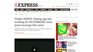 
                            12. Tinder DOWN: Dating app not working for HUNDREDS, error 5000 ...