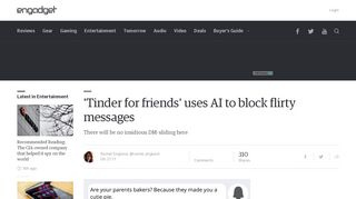 
                            13. 'Tinder for friends' uses AI to block flirty messages - Engadget