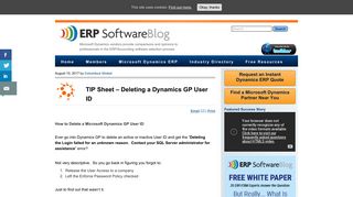 
                            3. TIP Sheet - Deleting a Dynamics GP User ID - ERP Software Blog
