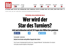 
                            6. Tippspiel bei BILD: Hier gewinnt der beste Tipper eine Million ... - Bild.de