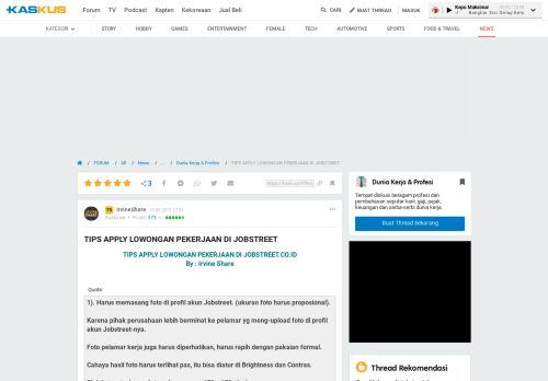 
                            9. TIPS APPLY LOWONGAN PEKERJAAN DI JOBSTREET | KASKUS