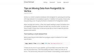 
                            12. Tips on Moving Data from PostgreSQL to Vertica · Omar Bohsali