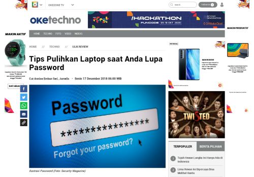 
                            7. Tips Pulihkan Laptop saat Anda Lupa Password : Okezone techno