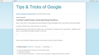 
                            4. Tips & Tricks of Google: Top Most Trusted Fantasy Cricket sites Paying ...