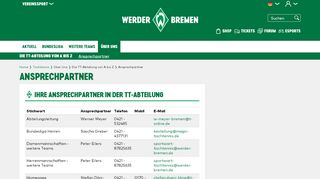 
                            12. Tischtennis Abteilung Ansprechpartner | SV Werder Bremen