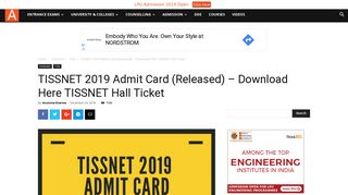 
                            10. TISSNET 2019 Admit Card (Released) – Download Here TISSNET ...