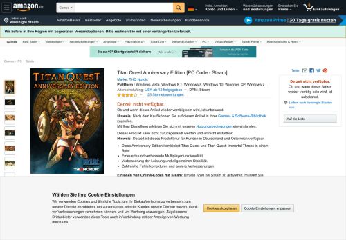 
                            8. Titan Quest Anniversary Edition [PC Code - Steam]: Amazon.de: Games