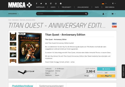 
                            13. Titan Quest Anniversary Edition Steam Key - MMOGA