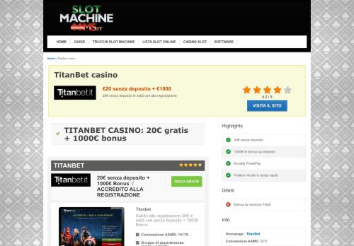 
                            9. TitanBet Casino | 20€ Senza Deposito + 1000 Bonus - Slot Machine