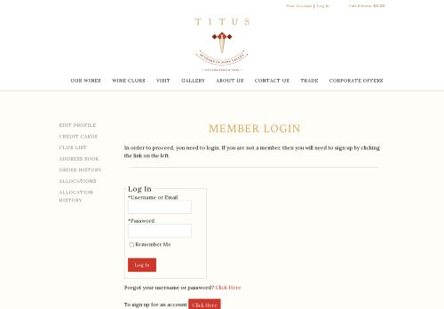 
                            8. Titus Vineyards - Members - Login