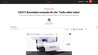 
                            12. TJDFT determina remoção do site 'tudo sobre todos' - Jota