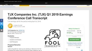 
                            10. TJX Companies Inc. (TJX) Q1 2019 Earnings Conference Call ...