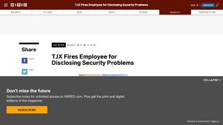 
                            13. TJX Fires Employee for Disclosing Security Problems | WIRED